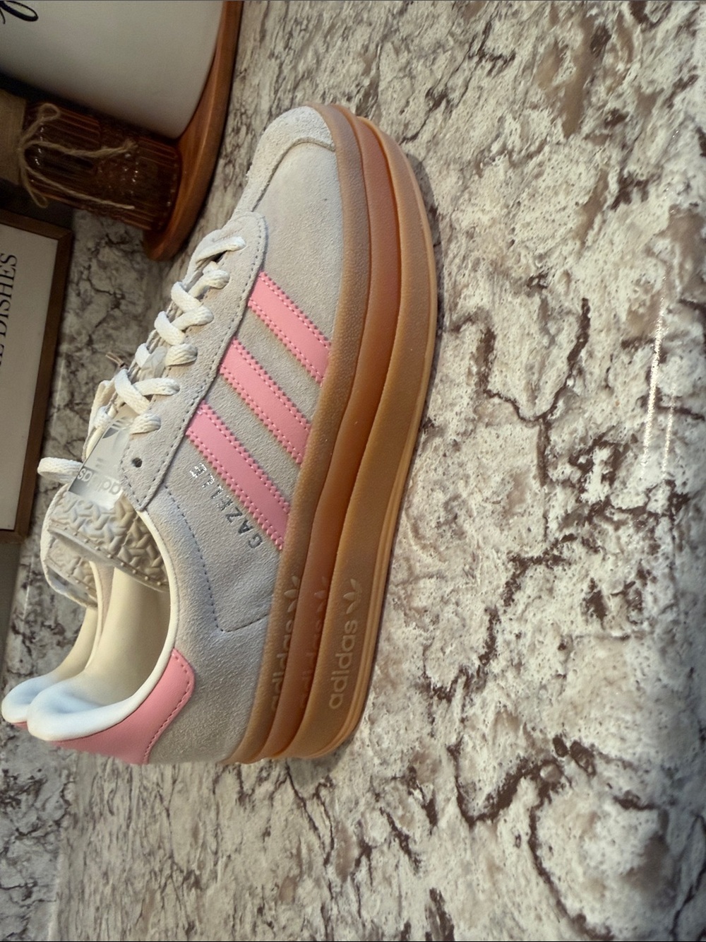 adidas Beige Suede Sneakers with Pink Stripes - Picture 10 of 10